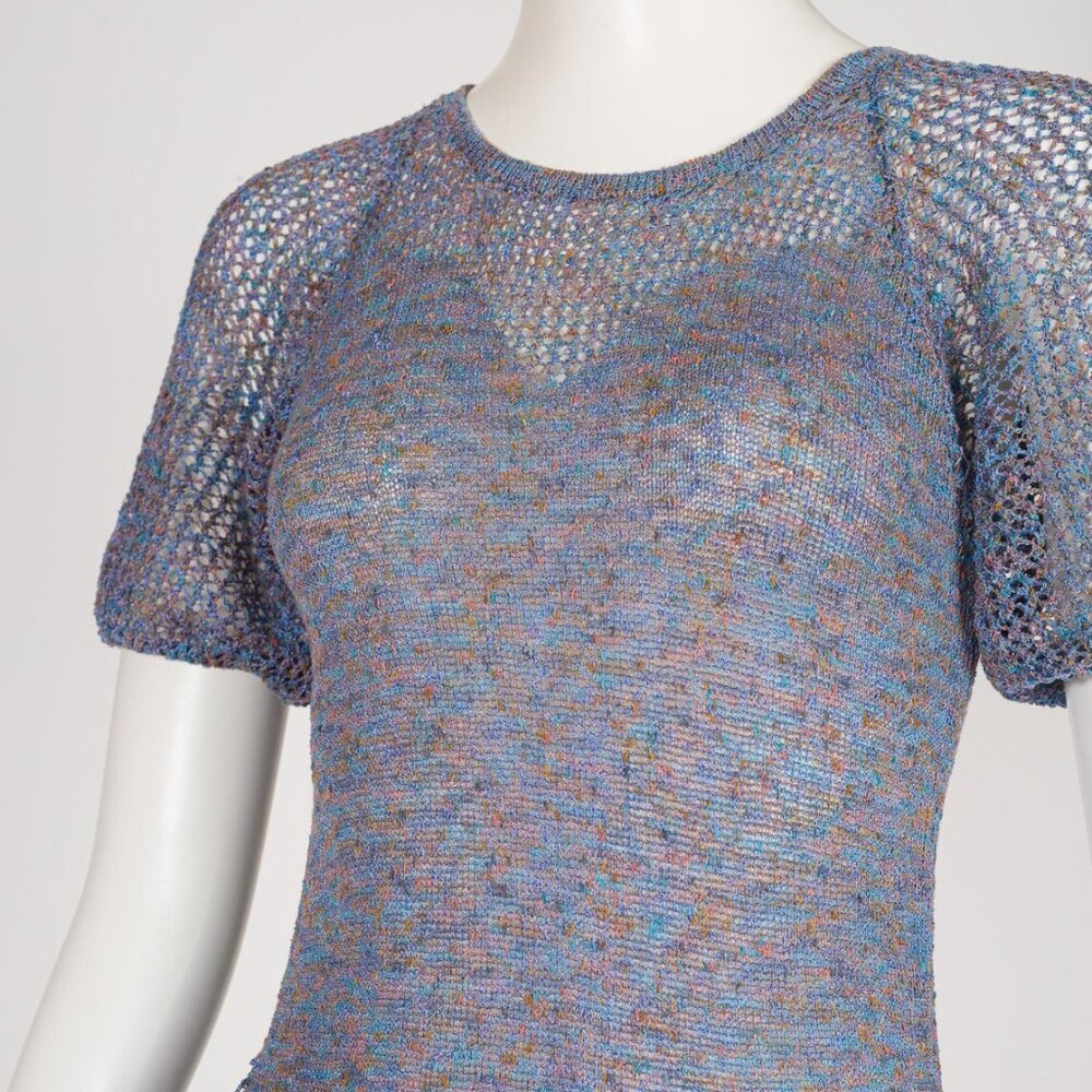 1970s Vintage "Ten Points" British Boutique Puff Sleeve Belted Knit Dress Sz XS - Picture 2 of 6